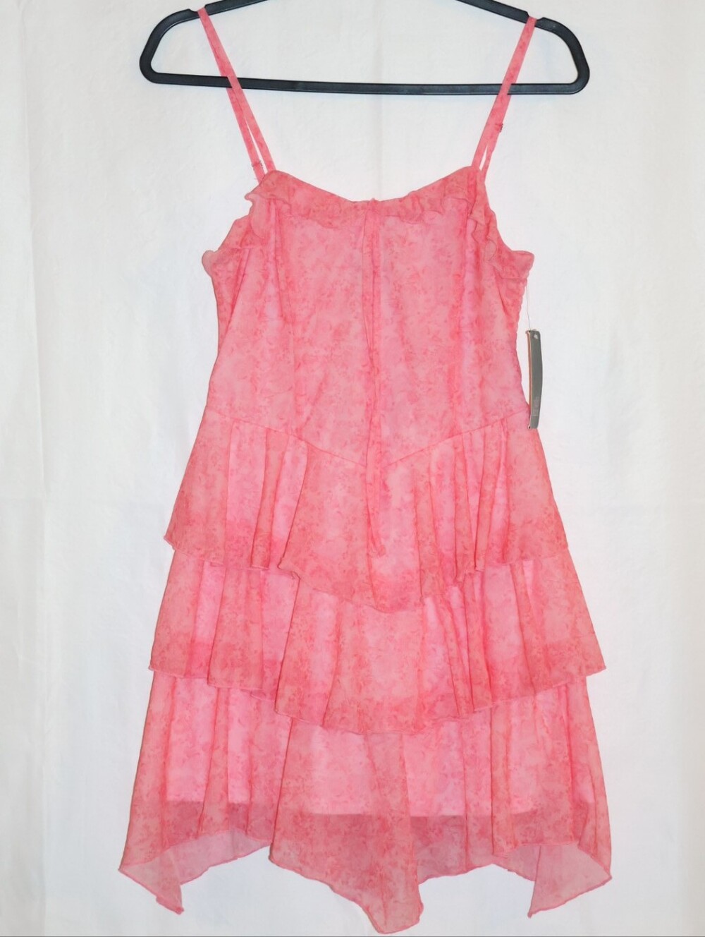 Wild Fable Soft Pink Floral Knit Chiffon Tiered Ruffles Mini A-Line Dress.